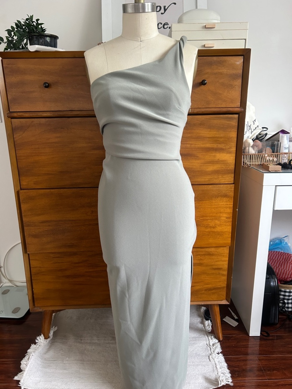 bec + bridge One-Shoulder Midi Dress in Sage BE MINE ASYM DRESS